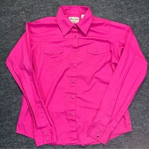 Wrangler Wrancher Womens Pink Pearl Snap Button Up Long Sleeve Pink Medium